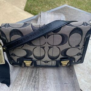 Coach Black and Gray Signature Flap Bag